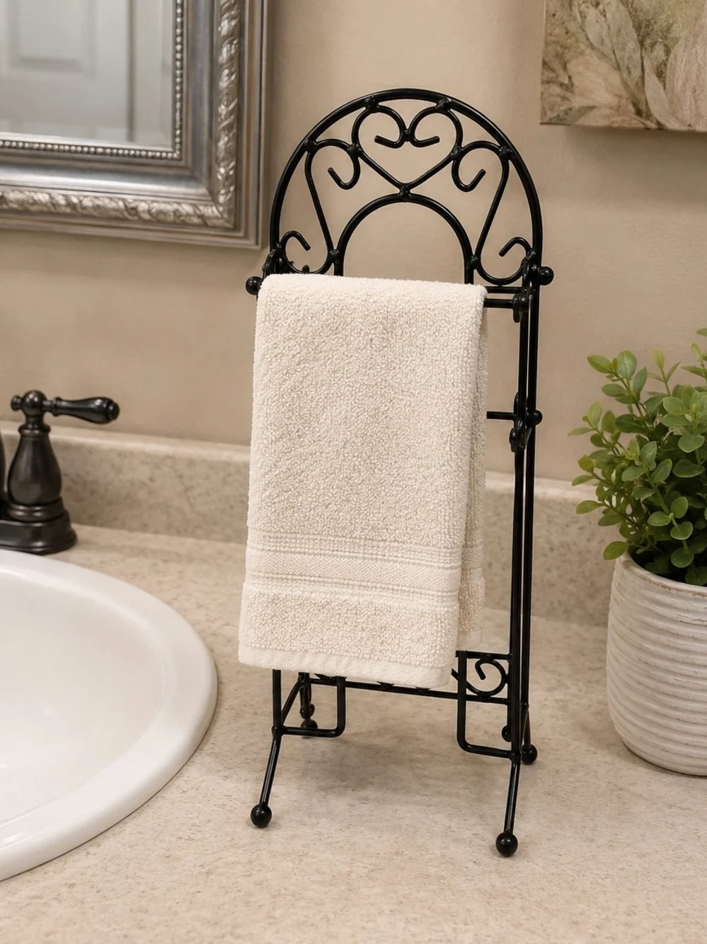 Metal Towel Stand Black Scroll Metal Countertop Bathroom